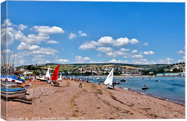 Busy day on Shaldon Beach by The River Teign Canvas Print by Rosie Spooner