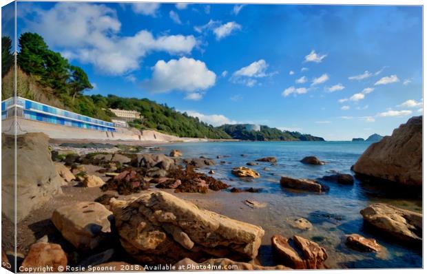 Meadfoot Beach Torquay at Low Tide  Canvas Print by Rosie Spooner