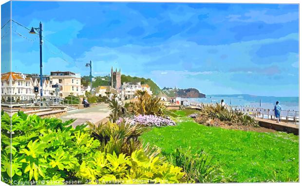 Teignmouth Promenade and town and beach in Devon Canvas Print by Rosie Spooner