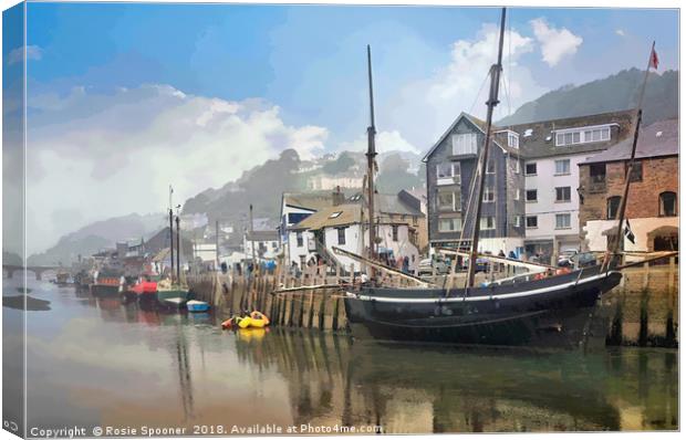 Lugger moored in Looe South East Cornwall Canvas Print by Rosie Spooner