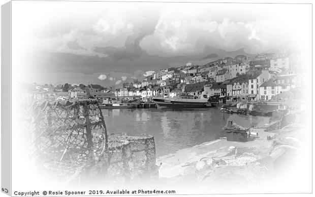 Brixham in Black and White Canvas Print by Rosie Spooner