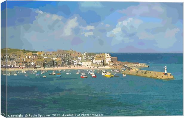 St Ives Town Beach and Pier in Cornwall Canvas Print by Rosie Spooner