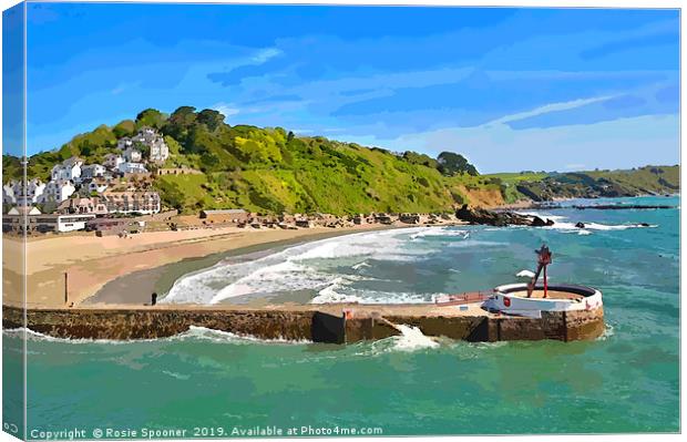 Looe Beach and The Banjo Pier in Cornwall Canvas Print by Rosie Spooner