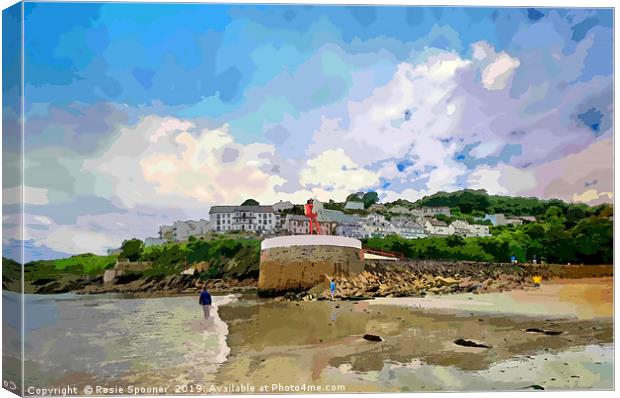 Low tide by the Banjo Pier in Looe Cornwall Canvas Print by Rosie Spooner