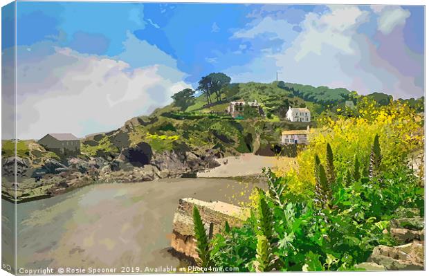Polperro outer harbour at low tide Canvas Print by Rosie Spooner