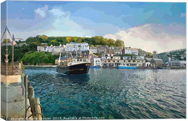 A fishing boat returns to Looe in Cornwall Canvas Print by Rosie Spooner