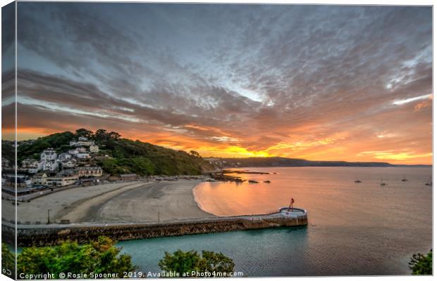 Sunrise at Looe Beach in Cornwall Canvas Print by Rosie Spooner