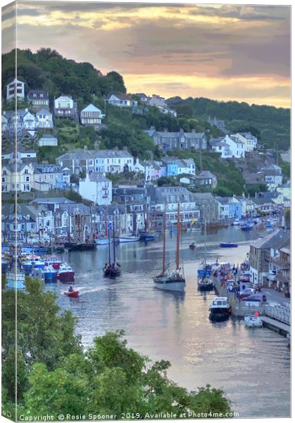 Sunset on The River Looe as Luggers arrive Canvas Print by Rosie Spooner