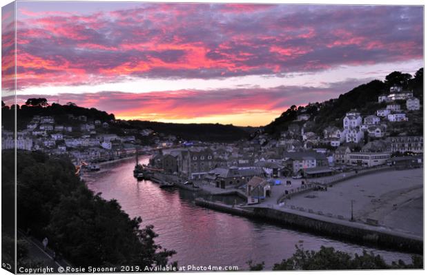 Looe at Sunset from Hannafore West Looe Canvas Print by Rosie Spooner