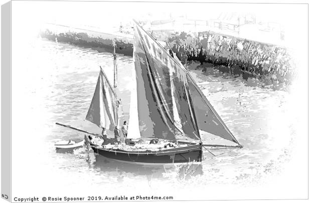 Looe Lugger in Black and White  Canvas Print by Rosie Spooner