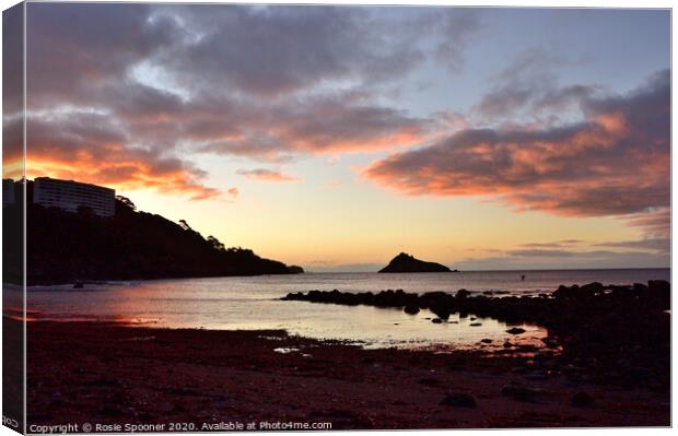 Low Tide sunrise at Meadfoot Torquay Canvas Print by Rosie Spooner