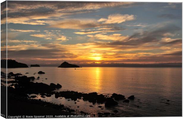 Thatcher Rock Sunrise Torquay Canvas Print by Rosie Spooner