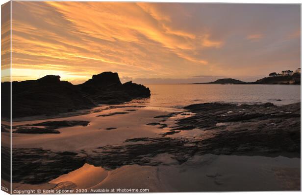 Low Tide sunrise on Looe Beach Cornwall  Canvas Print by Rosie Spooner