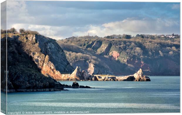 Long Quarry Point at Ansteys Cove in Torquay Canvas Print by Rosie Spooner