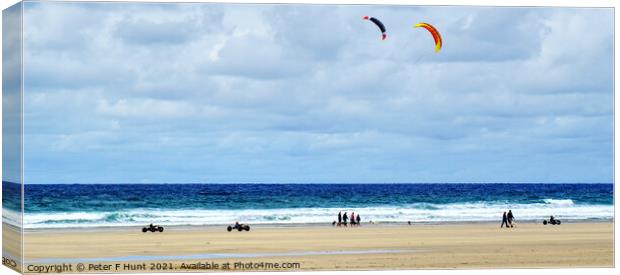 Land Kites And Dog Walkers Canvas Print by Peter F Hunt