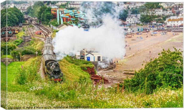 Steam Train Passing Goodrington Sands  Canvas Print by Peter F Hunt