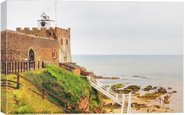 Sidmouth Clock Tower And Jacob's Ladder Canvas Print by Peter F Hunt