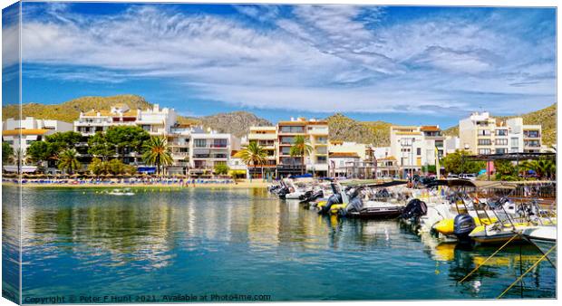 Puerto Pollensa Beach And Marina  Canvas Print by Peter F Hunt