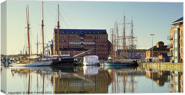 Gloucester Dock Winter Reflections Canvas Print by Peter F Hunt
