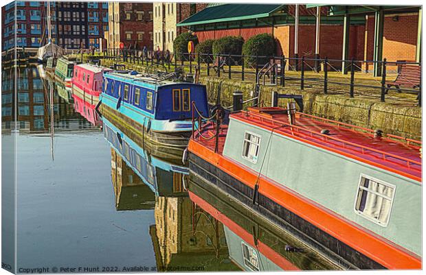Canal Boat Reflections Gloucester Dock Canvas Print by Peter F Hunt
