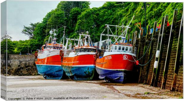 Three Fishing Boats Ilfracombe Canvas Print by Peter F Hunt