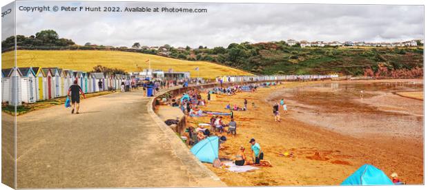 Broadsands Beach And Beach Huts   Canvas Print by Peter F Hunt