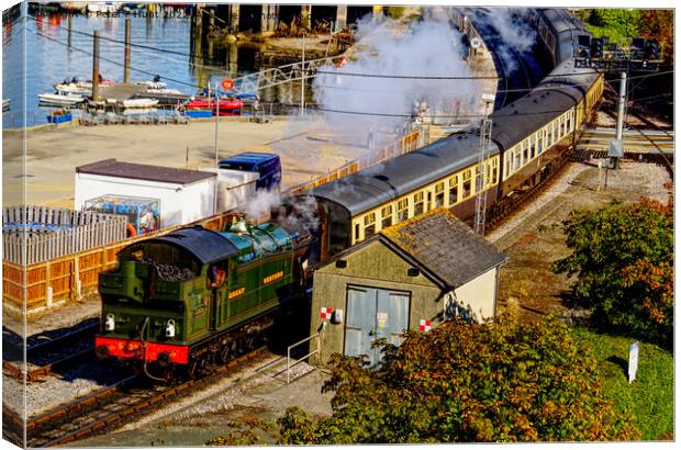 Steam Train Arriving At Kingswear Canvas Print by Peter F Hunt