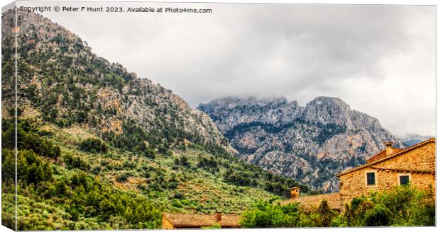The Mountains At Fornalutx Mallorca Canvas Print by Peter F Hunt