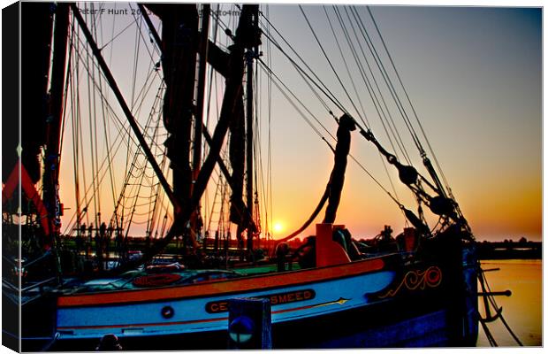 Sunrise Over The Sailing Barges Canvas Print by Peter F Hunt