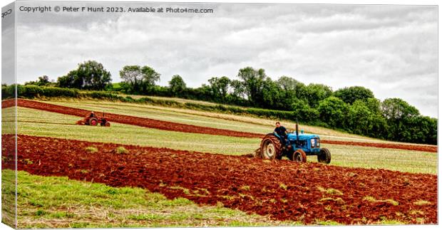 Ploughing The Red Soil Of Devon Canvas Print by Peter F Hunt
