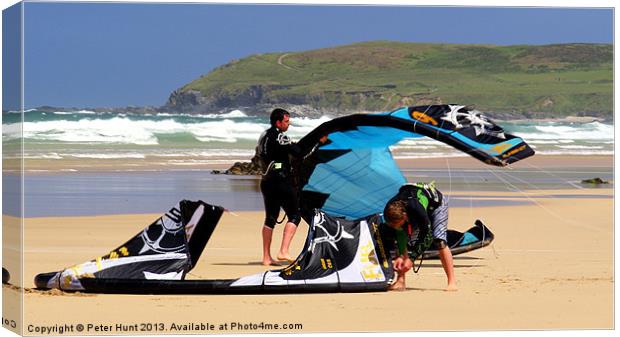 Kitesurfing in Cornwall Canvas Print by Peter F Hunt