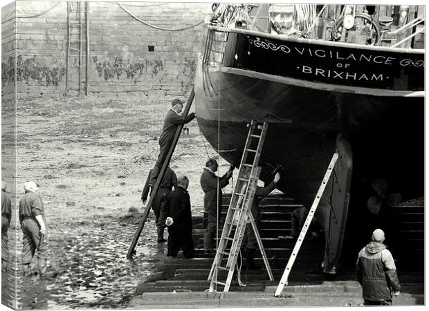 Making Ready  Vigilance Brixham Harbour Canvas Print by Peter F Hunt