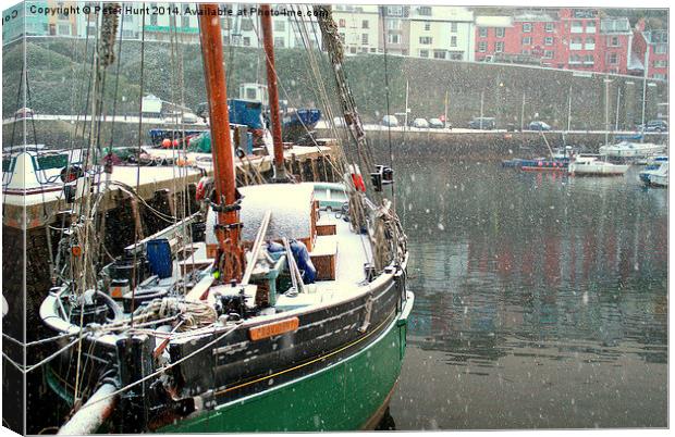 Brixham Harbour Winter Snow Canvas Print by Peter F Hunt