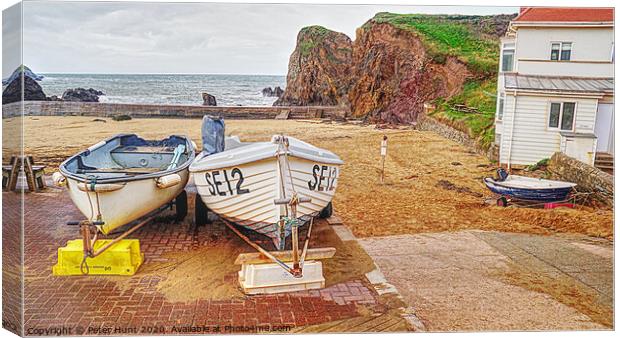 Boats At Hope Cove Devon Canvas Print by Peter F Hunt