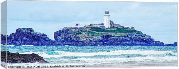 Helicopter Over Godrevy Lighthouse  Canvas Print by Peter F Hunt