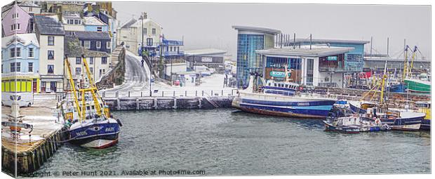 Brixham In The Snow Canvas Print by Peter F Hunt