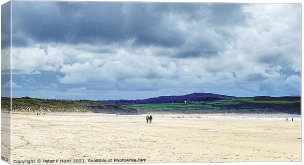 Moody Sky Over Gwithian Sands Canvas Print by Peter F Hunt