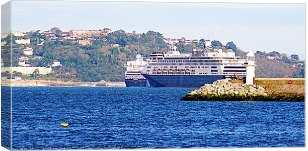 Cruise Ships Off Brixham Breakwater Canvas Print by Peter F Hunt