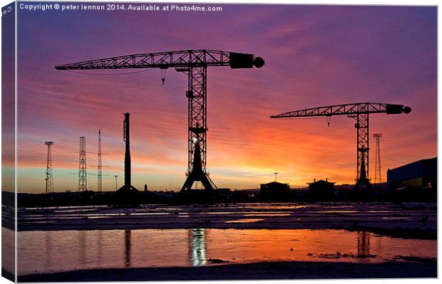  Belfast Docks Sunrise Canvas Print by Peter Lennon