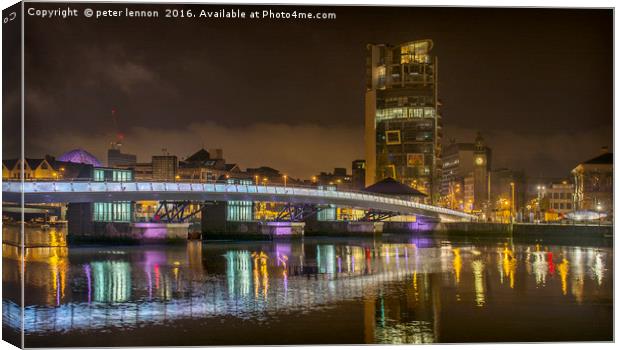 Lights Over The Lagan Canvas Print by Peter Lennon