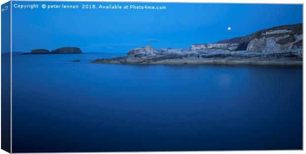 Moon Rise over Ballintoy Canvas Print by Peter Lennon