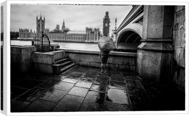 Waiting in the rain Canvas Print by Peter Lennon