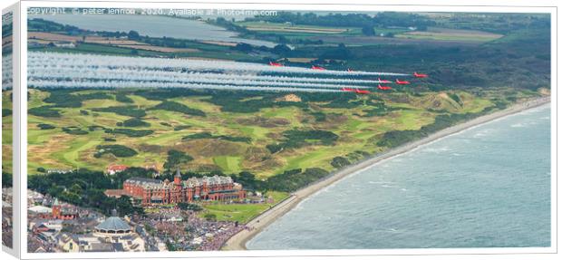 Red Arrows Over Slieve Donard Hotel Canvas Print by Peter Lennon