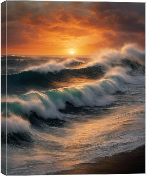 Sunset Over Waves Canvas Print by Anne Macdonald