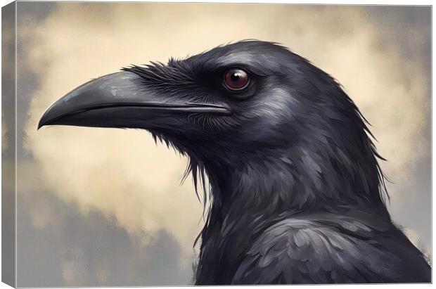 Crow. Portrait Canvas Print by Anne Macdonald