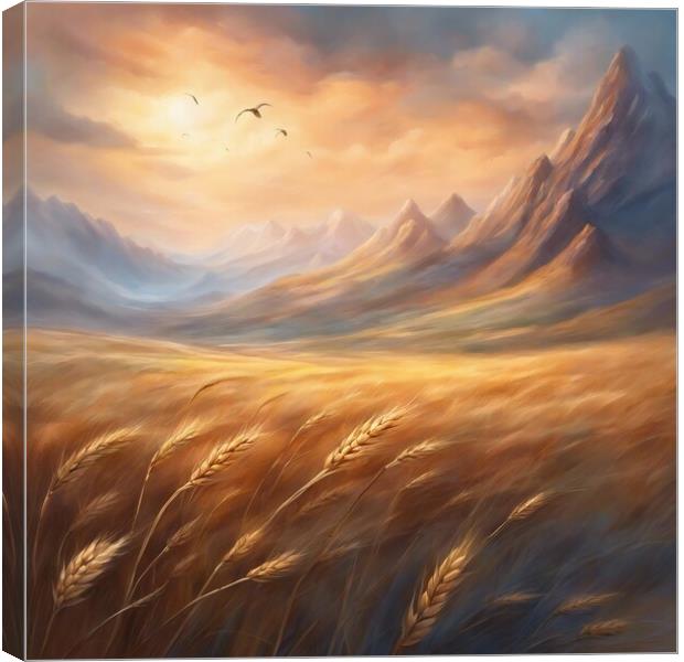 Wheat Fields And Mountains Canvas Print by Anne Macdonald
