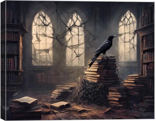 Crow In Abandoned Room Gothic Style Canvas Print by Anne Macdonald