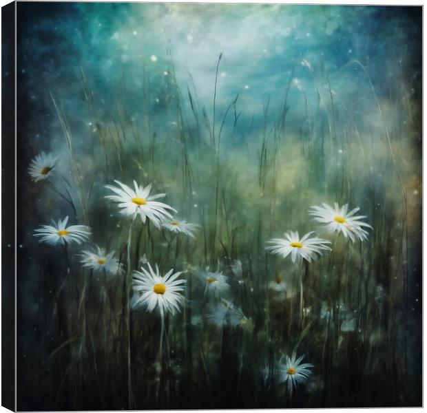 Daisies In Long Grass Canvas Print by Anne Macdonald