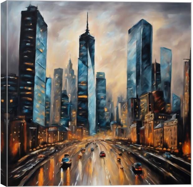 City Skyline In Oil Painting Style Canvas Print by Anne Macdonald