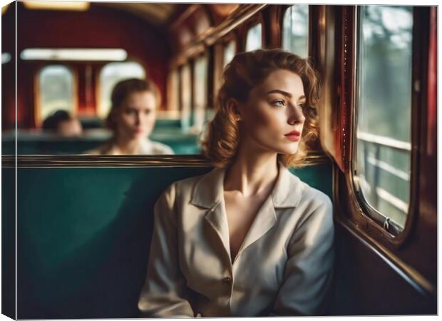 Woman On A Train Canvas Print by Anne Macdonald